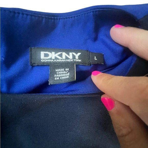 DKNY thick colorblock short sleeve blouse zipper back size large - Picture 2 of 4